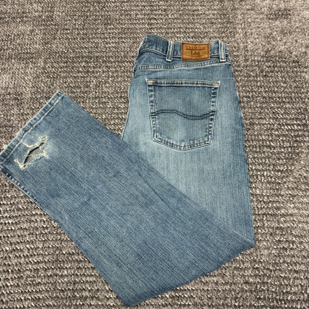 Lee Mens Premium Select Jeans 36x30 Regular Fit‎ Straight Leg Distressed Denim